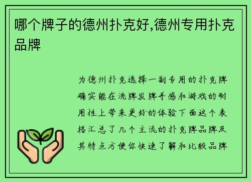 哪个牌子的德州扑克好,德州专用扑克品牌