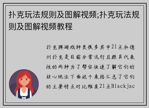 扑克玩法规则及图解视频;扑克玩法规则及图解视频教程